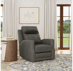 Maxwell Cinder Gray Leather Power Gliding Recliner with USB Charging and Nailhead Trim