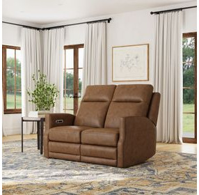 Maxwell Cedar Brown Leather 56" Zero Gravity Triple Power Reclining Loveseat with USB Charging and Nailhead Trim