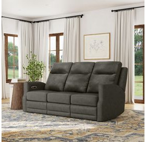 Maxwell Cinder Gray Leather 79" Zero Gravity Triple Power Reclining Sofa with USB Charging and Nailhead Trim