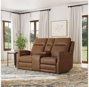 Maxwell Cedar Brown Leather 69" Zero Gravity Triple Power Reclining Loveseat with USB Charging and Nailhead Trim