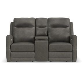 Maxwell Cinder Gray Leather 69" Zero Gravity Triple Power Reclining Loveseat with USB Charging and Nailhead Trim