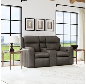 Wyatt Gunmetal Gray Leather 74" Zero Gravity Power Reclining Loveseat with Console and USB Charging