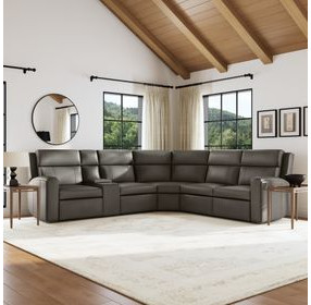 Wyatt Gunmetal Gray Leather 6 Piece Modular Zero Gravity Power Reclining Sectional with Power Lumbar and USB Charging