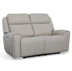 Barnett Cream Leather 65" Power Reclining Loveseat With Power Headrest And Lumbar