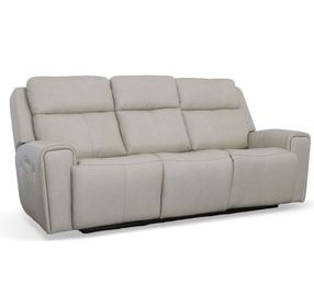 Barnett Cream Leather 87" Power Reclining Sofa With Power Headrest And Lumbar