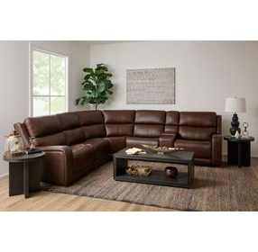 Oasis Truffle Leather 6 Piece Modular Zero Gravity Power Reclining Sectional with USB Charging and Heat Massage