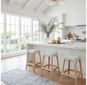 Tobias White And Sky Blue Dot Rattan Bar Stool