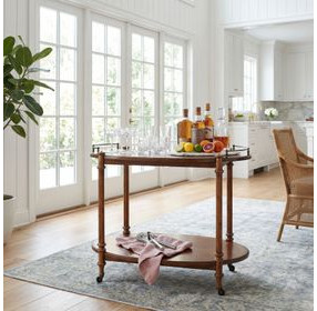 Kathleen Olive Ash Burl Tea 2 Tier Bar Cart