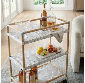 Tobias White and Sky Blue Dot Outdoor Bar Cart