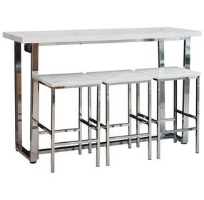 Marmot White Marble And Chrome 4 Piece Counter Height Dining Table Set