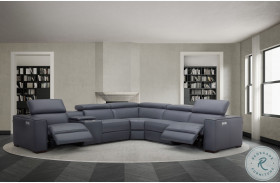 Picasso Blue Grey Top Grain Leather Power Reclining Sectional