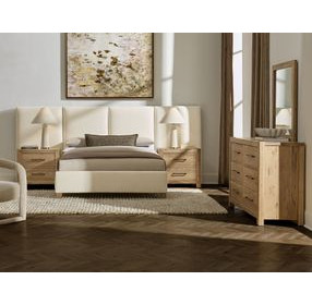 Joinery Espresso Oak and Ivory Cream Performance Fabric King Upholstered Wall Panel Bed