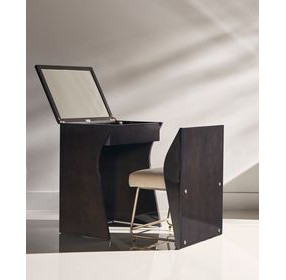 Kismet Otter Gloss and Ivory Upholstered Vanity with Rectangular Mirror and Chair