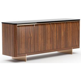 Altura Smoked Walnut and Champagne Gold 4 Door Glass Top Sideboard