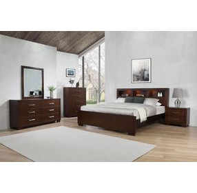 Jessica Cappuccino California King Storage Panel Bed with Bookcase and LED