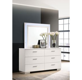 Felicity White High Gloss 6 Drawer Dresser with LED Mirror