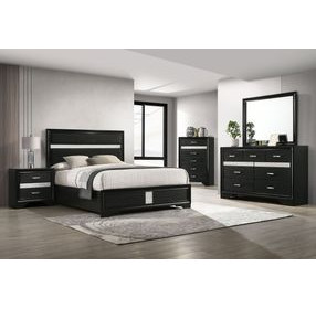 Miranda Black California King Upholstered Panel Bed