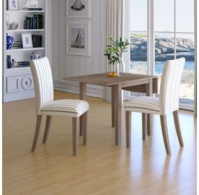 Eastern Tides Brown and Blue Stripe Upholstered 3 Piece Dining Set
