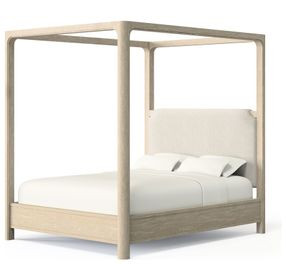 Solano Weathered Mango and Beige Upholstered Canopy Bedroom Set