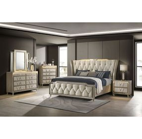 Lorient Ivory Upholstered Rectangular Dresser Mirror with LED Light