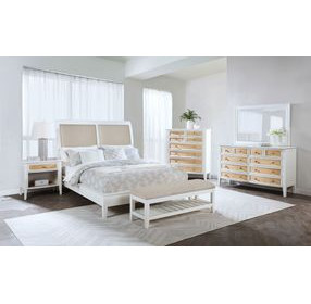 Bexhill White and Tan California King Upholstered Panel Bed
