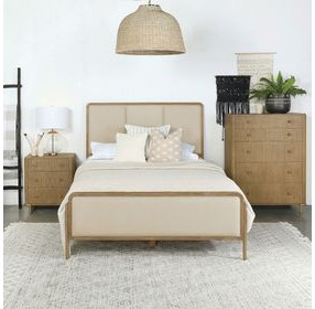 Arini Sand Wash and Cream California King Upholstered Panel Bed