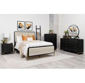 Arini Black and Cream Upholstered Panel Bedroom Set