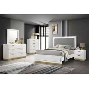 Caraway White and Gray California King Upholstered Panel Bed with LED