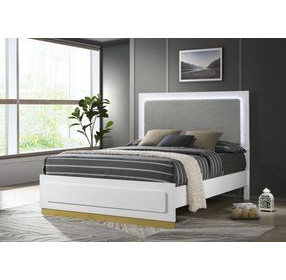 Caraway White And Gray Queen Upholstered Panel Bed