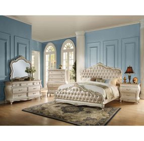Chantelle Rose Gold and Pearl White Queen Upholstered Panel Bed