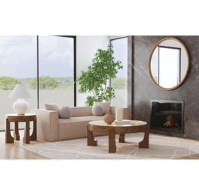 Canyon Espresso and Beige Round Travertine Top End Table