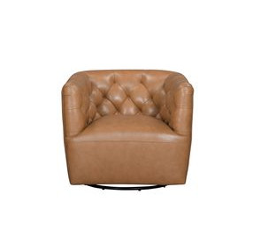Mira Carmel Saddle Leather Upholstered Swivel Accent Chair
