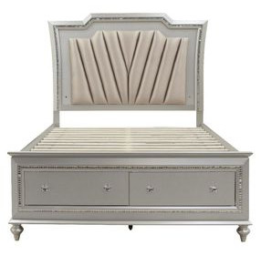 Kaitlyn Gray and Champagne Upholstered Storage Panel Bedroom Set with LED