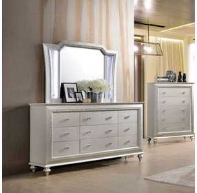 Kaitlyn Champagne Rectangular Dresser Mirror with LED and Nailhead Trim