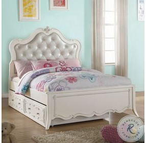 Edalene Pearl White Twin Upholstered Panel Bed