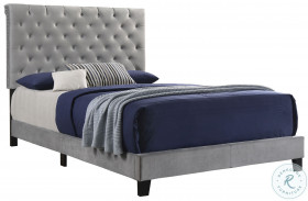 Warner Gray Velvet Upholstered Queen Panel Bed