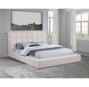 Dreux Cream California King Upholstered Platform Bed with Hidden Storage and LED