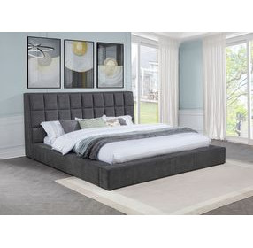 Dreux Gray King Upholstered Platform Bed with Hidden Storage and LED