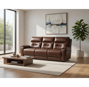 Point Break Fresca Hazelnut Leather Power Reclining 90" Sofa with Power Headrest and Lumbar