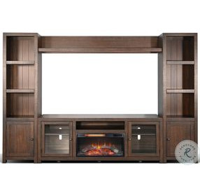 Hearthwood Haven Dark Brown 72" Media Console with Log Fireplace Insert