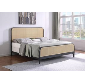 Lanewood Black Open Cane Webbing King Metal Bed