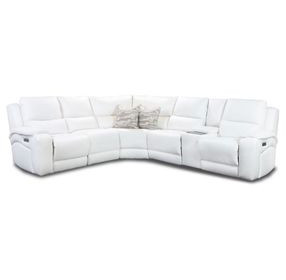 Brookfield White Leather 6 Piece Modular Zero Gravity Triple Power Reclining Sectional with Console and USB Charging