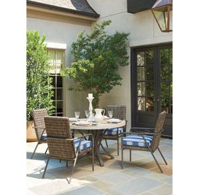 Cypress Point Ocean Terrace Blue and White Upholstered Outdoor Dining Chair