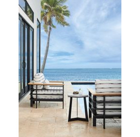 South Beach Gray and White Upholstered Outdoor Lounge Chair with Pillow
