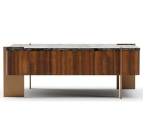 Altura Smoked Walnut Square Dark Emperador Stone Top Cocktail Table