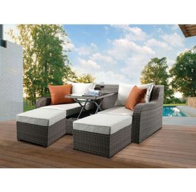 Salena Beige Outdoor 82" Sofa and 2 Ottomans