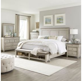 Ivy Hollow Weathered Linen and Dusty Taupe California King Storage Panel Bed with Nailhead Trim