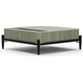 Madera Verdigris Koto and Modern Walnut Square Marble Top Cocktail Table