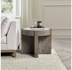 Sonoma Antique White and Distressed Gray Round Concrete Top End Table