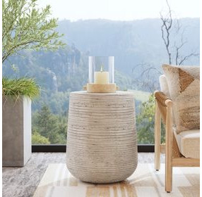 Nellie Light Gray Round Outdoor Concrete Top End Table